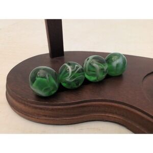 Lot Of 4 Vintage Green White Swirl Swirls Marbles 5/8"